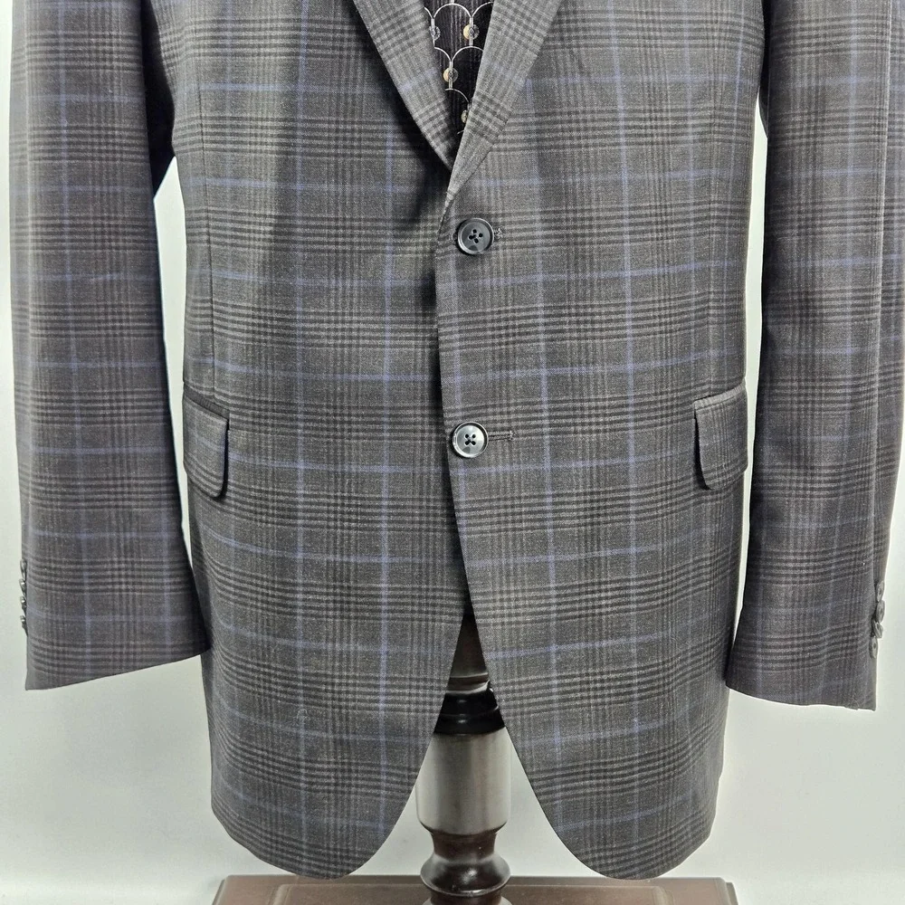 Peter‎ Millar 46 Big & Tall Gray Plaid Wool Sport Coat Mens Single-Breasted